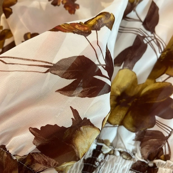 Vintage White Dark Fall Floral Puff Sheer Sleeve Modest Neck Flowy Midi Dress 6 - Picture 9 of 15